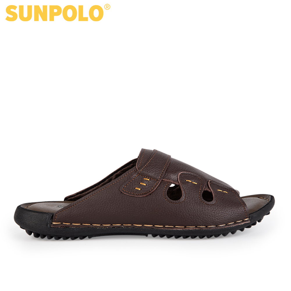 Dép nam da bò SunPoLo DQN018 (Đen, Nâu)