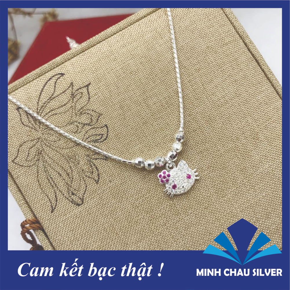 Dây chuyền bạc Hello Kitty cho bé, dây chuyền kitty trẻ em, dây chuyền bạc mèo cho bé, dây kitty em bé