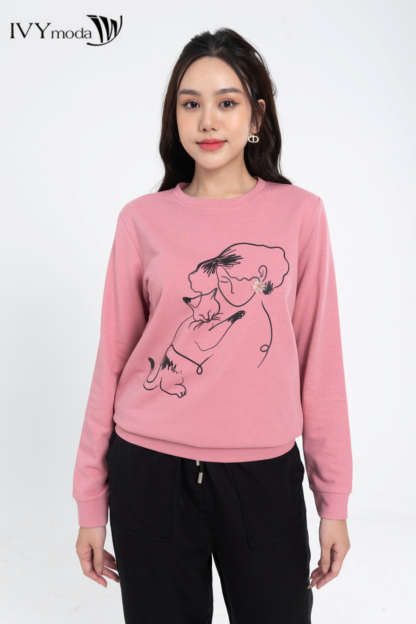Áo thun đính hoa IVY Moda MS 58M8023