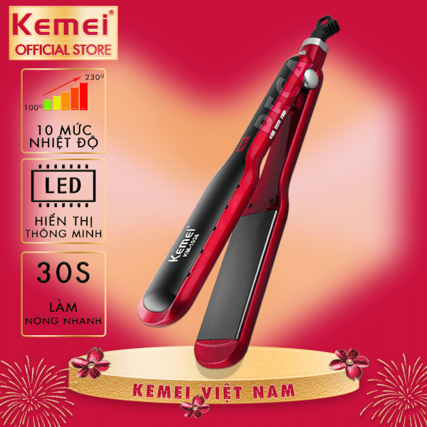 Máy duỗi, ép tóc cao cấp Kemei KM-1036 tiện lợi chuyên nghiệp, điều chỉnh 10 mức nhiệt độ có màn hình LED hiển thị dùng để duỗi thẳng, ép, uốn xoăn tóc, uốn cụp đuôi dễ dàng, thích hợp sử dụng cho salon và cá nhân