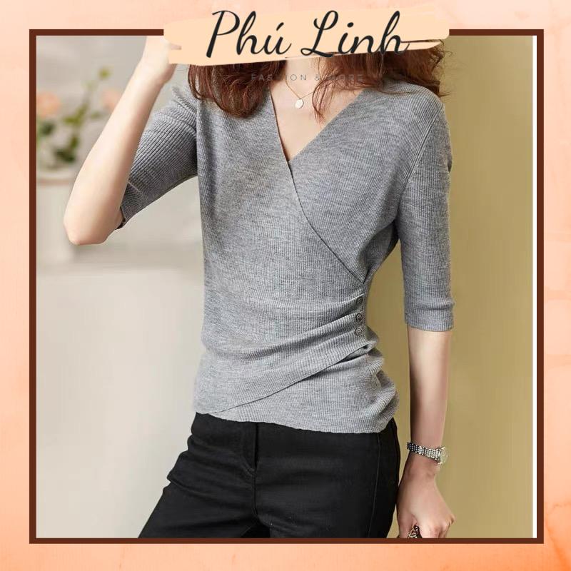 Ms426 áo len tăm vạt chéo cổ tim