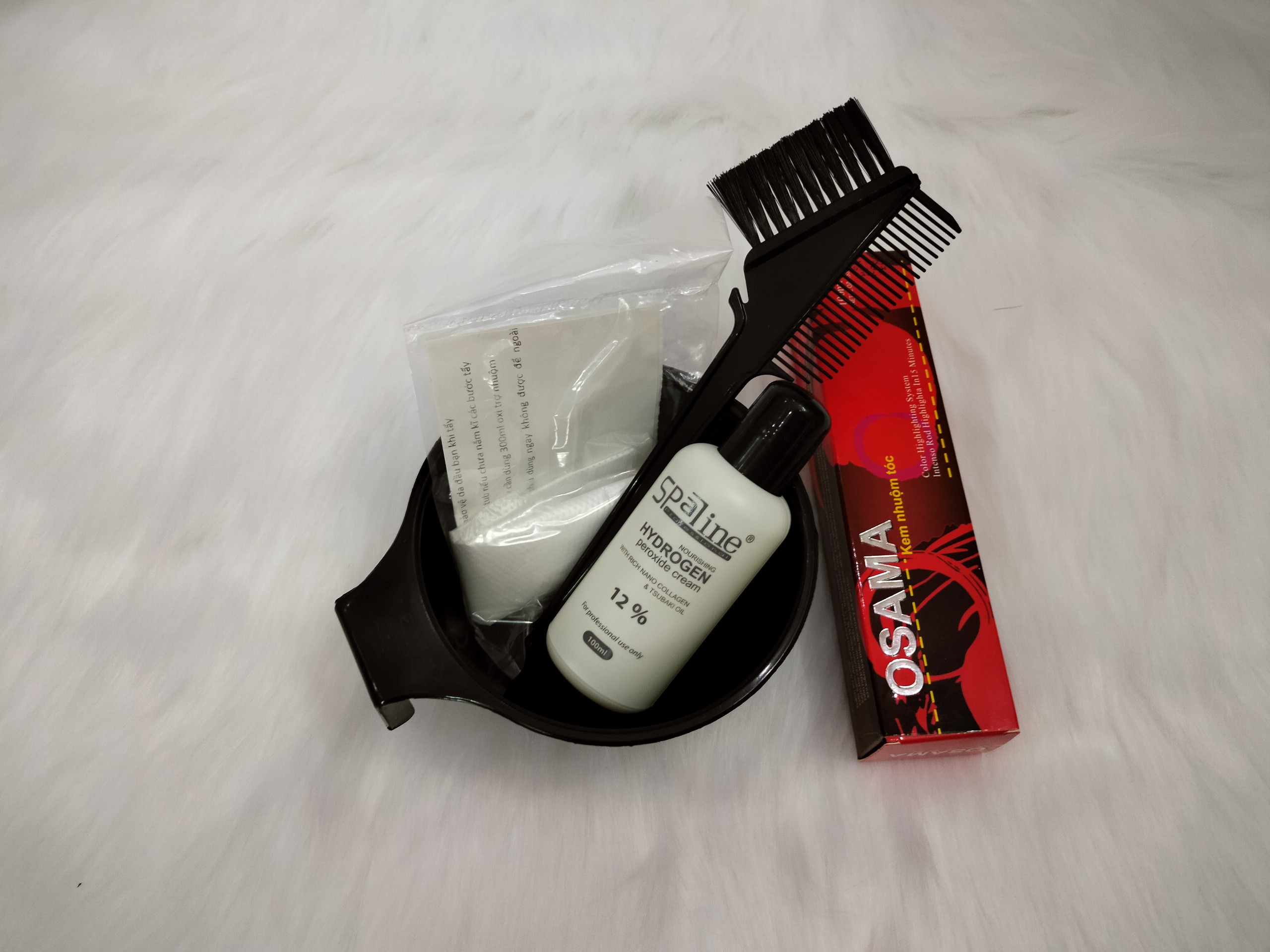 Combo nhuộm Osama, oxy, chén, lược, bao tay