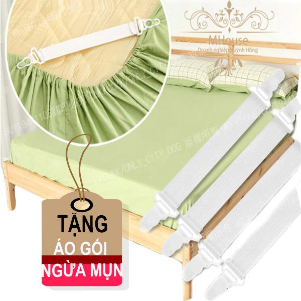 Combo 4 dây nẹp cố định drap giường nệm. Tặng Áo gối ngăn ngừa mụn