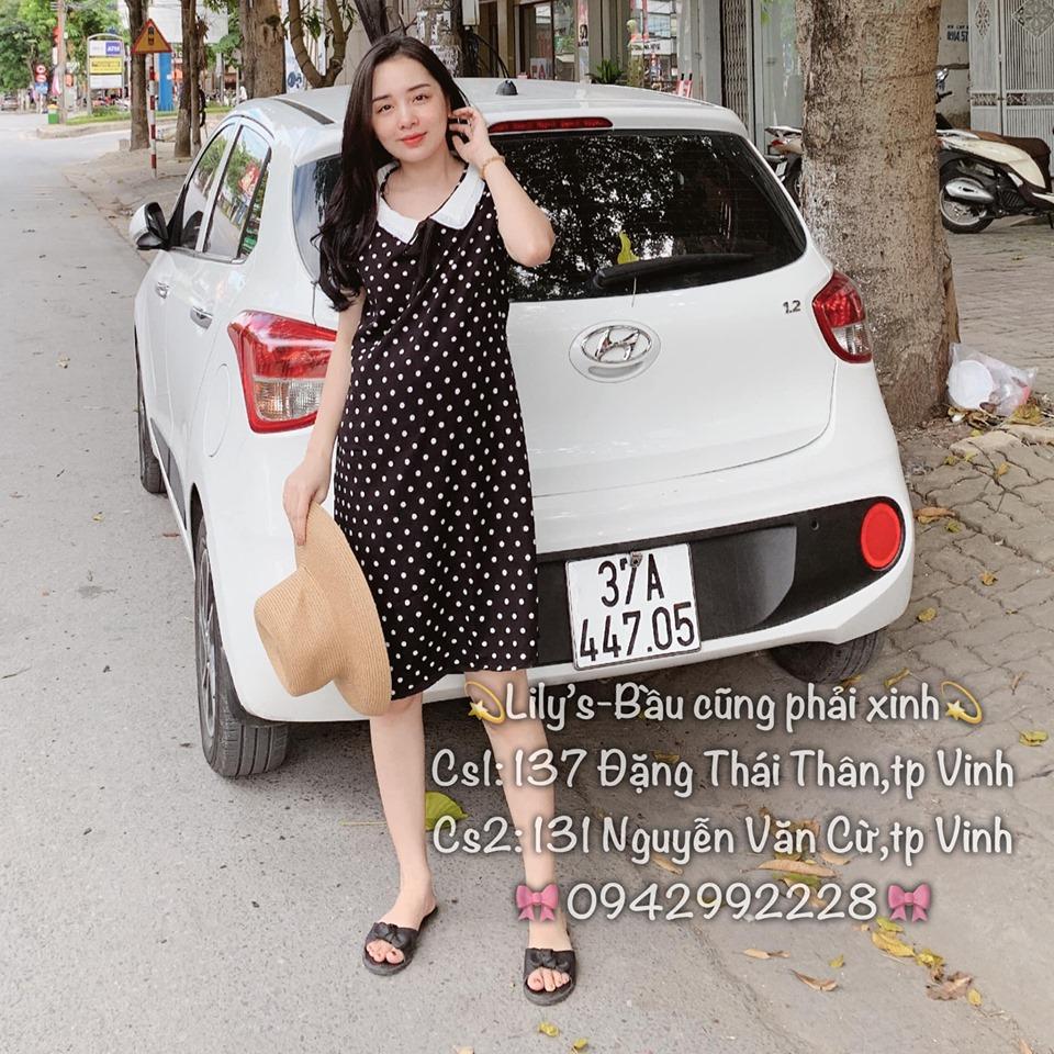 Váy bầu chấm bi cổ bèo mới