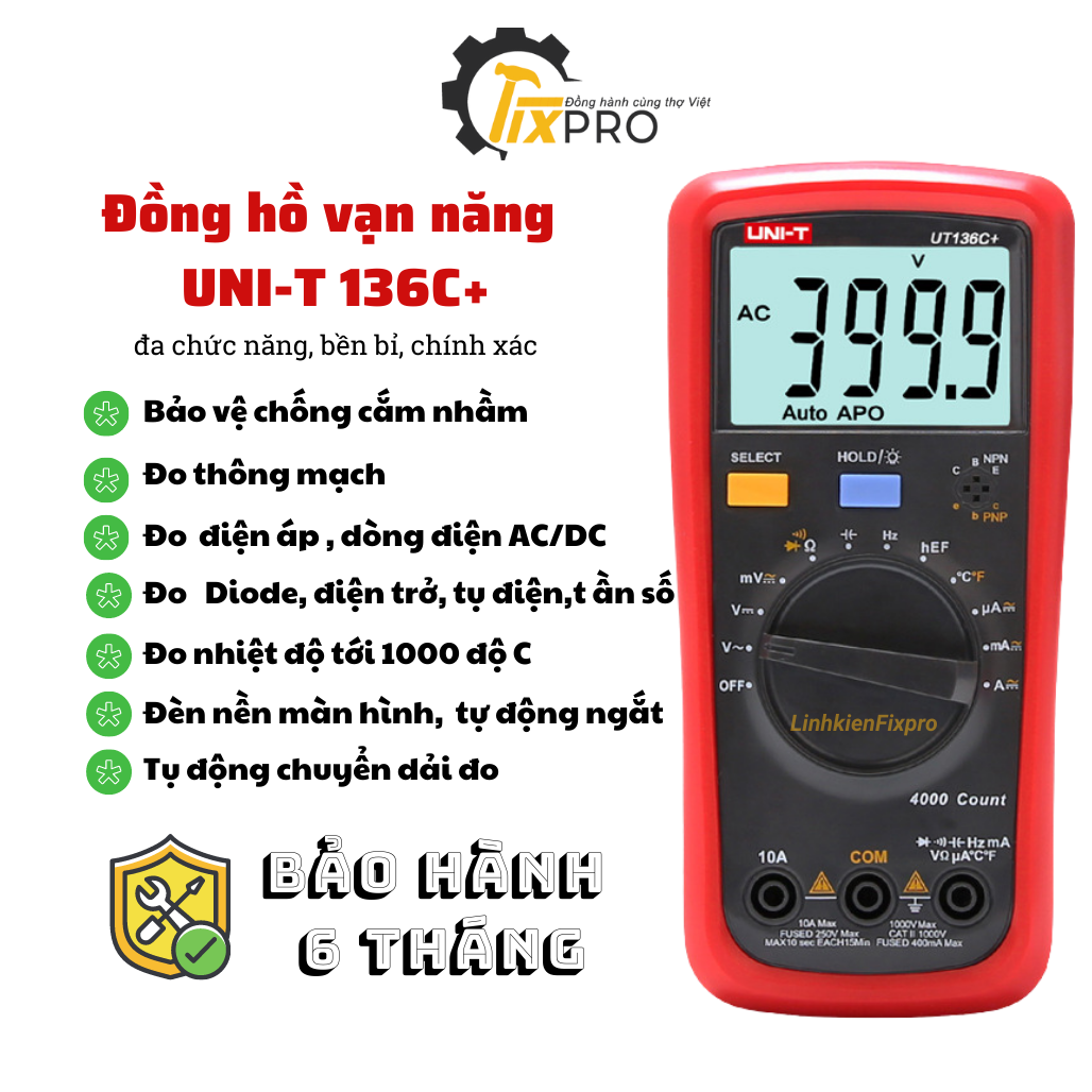 Đồng hồ vạn năng điện tử uni-t ut136c+, đồng hồ vạn năng uni-trend ut136c+ - fixpro