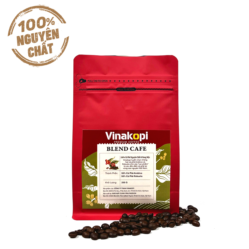 Cà phê Blend dạng Bột (pha phin) nguyên chất 100% rang mộc - Vinakopi (250gr)