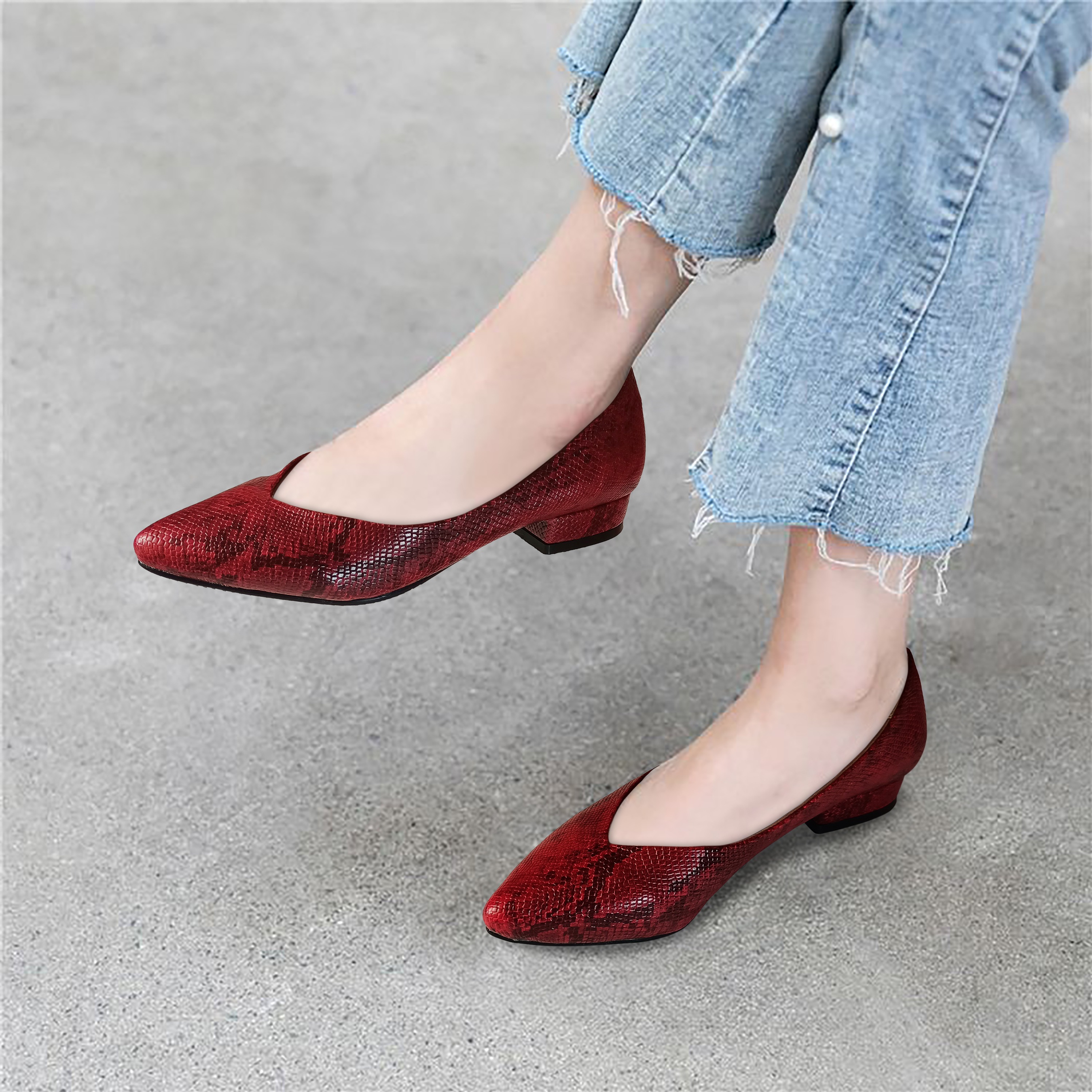 Giày Bít Công Sở Gót Vuông 2cm Sulily màu đỏ