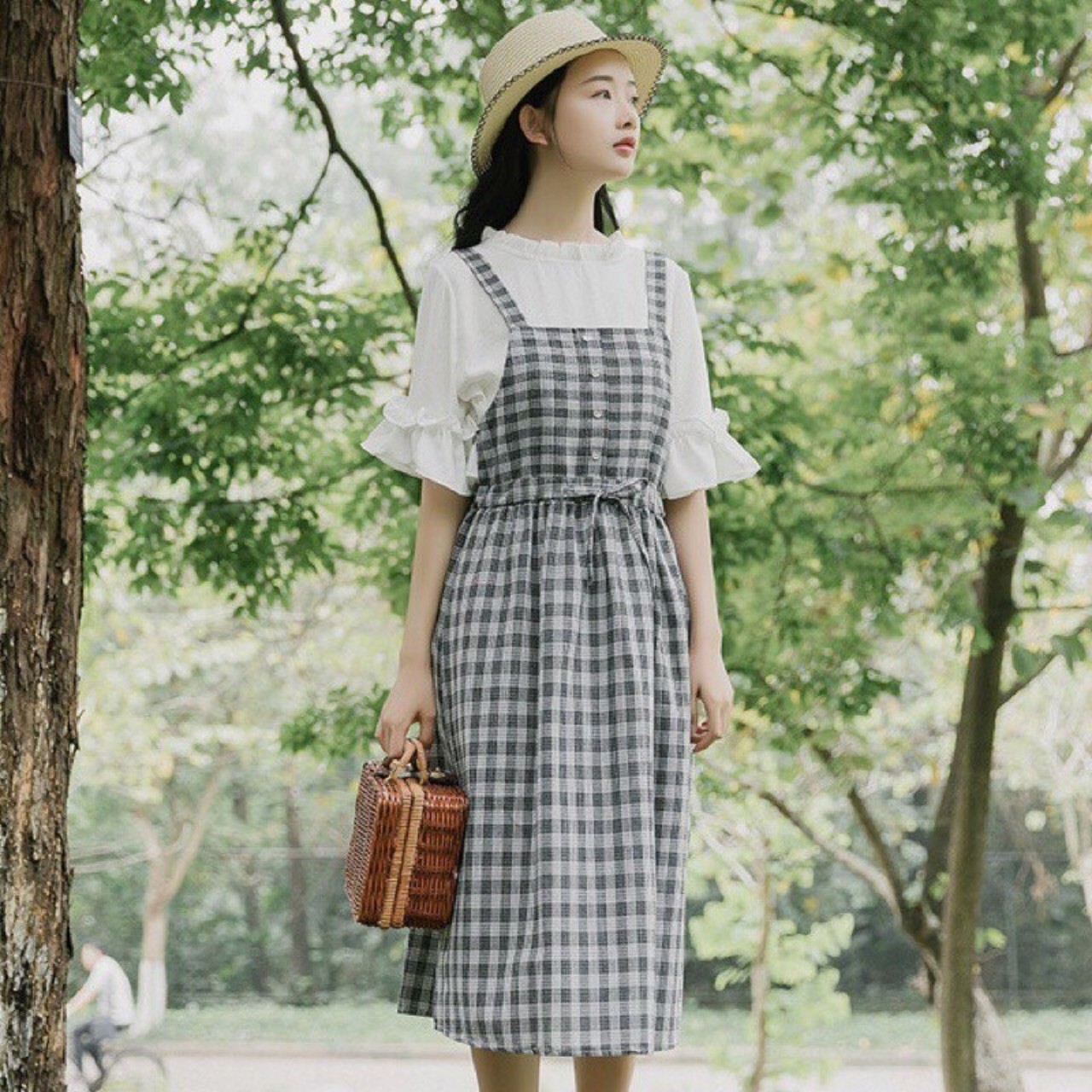 BIG SALE -  yếm váy rút eo kẻ màu (kèm ảnh thật )