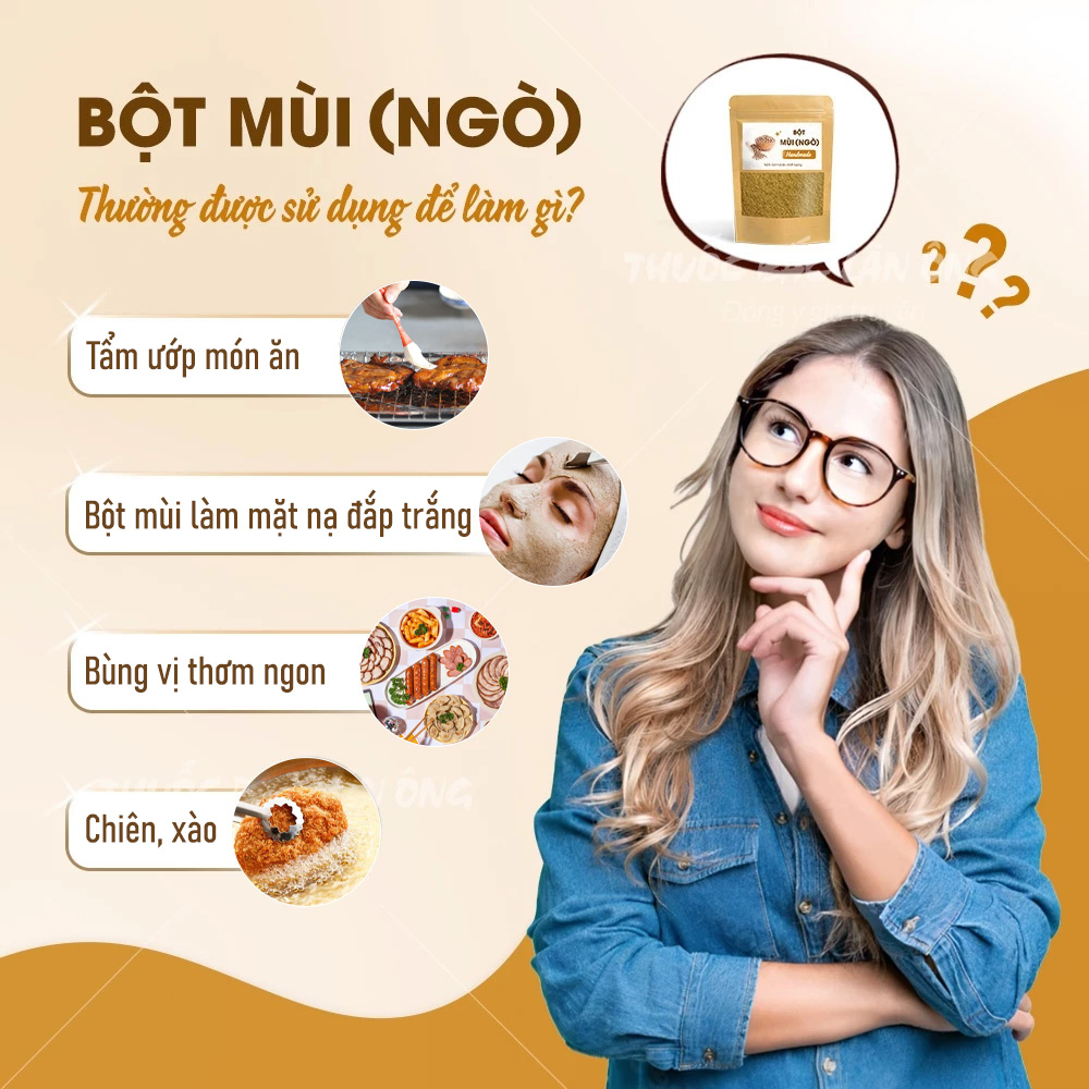 Bột mùi 100g, bột ngò nguyên chất, gia vị tẩm ướp, khử mùi tanh thực phẩm, tăng hương vị cho món ăn