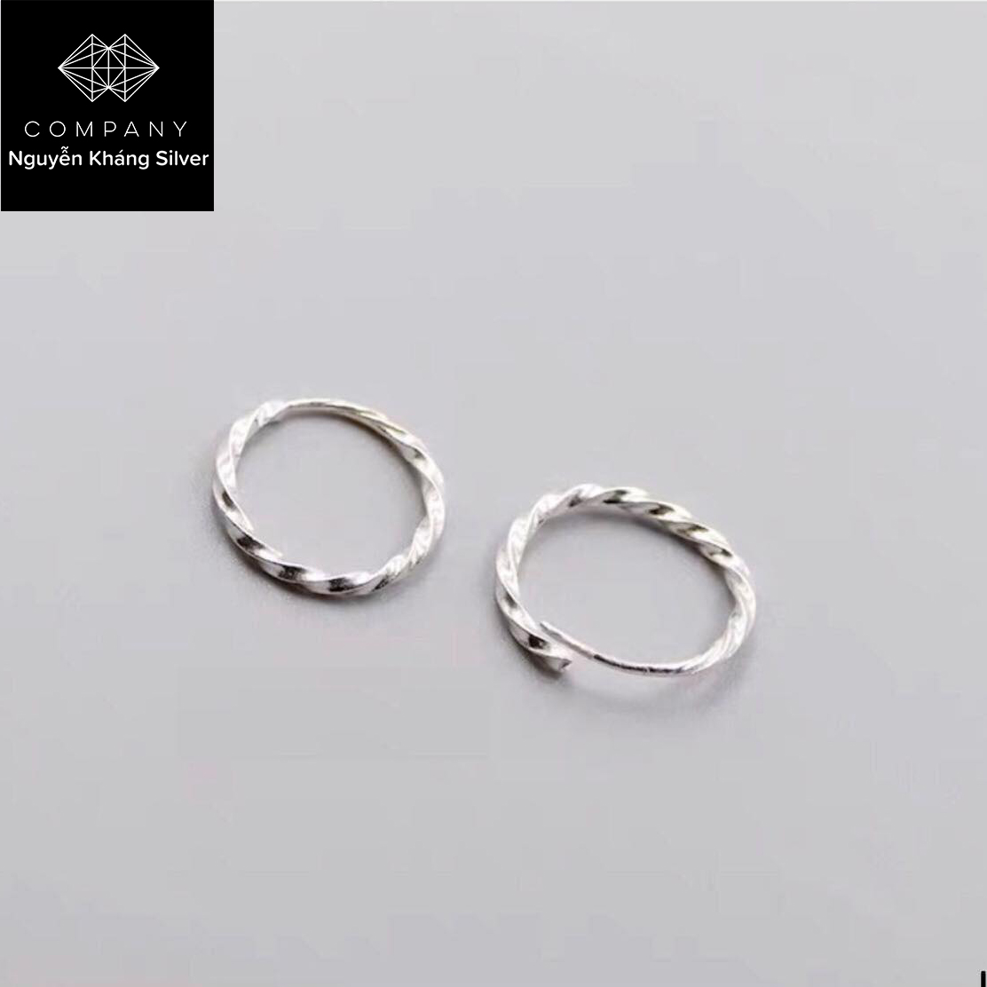 1 đôi Khuyên tròn trơn, dạng xoắn, bạc ta kiểu dáng basic