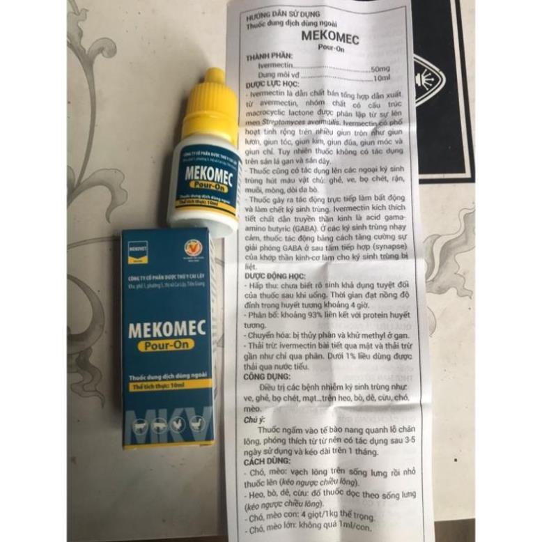 [ 10ml ] Mekomec nhỏ sống lưng trị ve rận, bọ chét