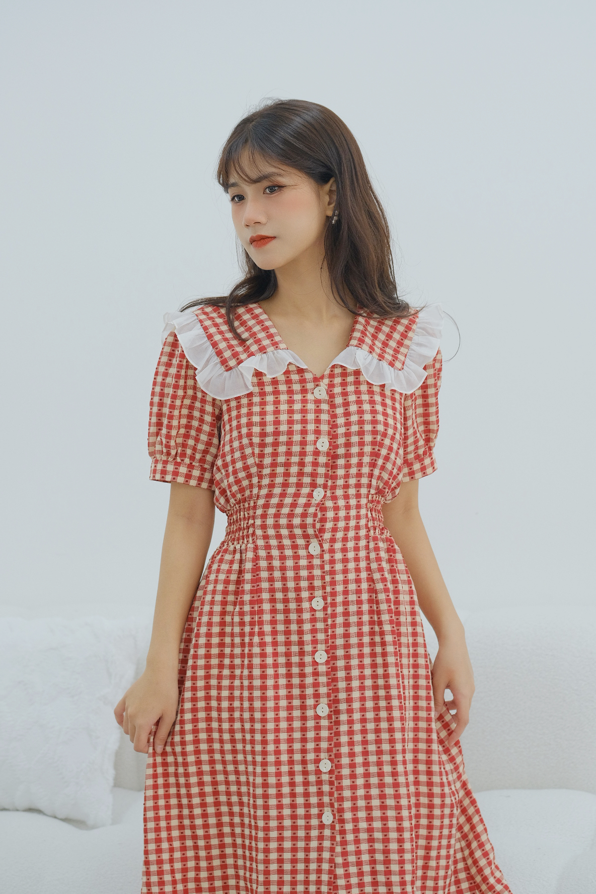Váy cổ viền bèo chun eo tiinstore vhn653