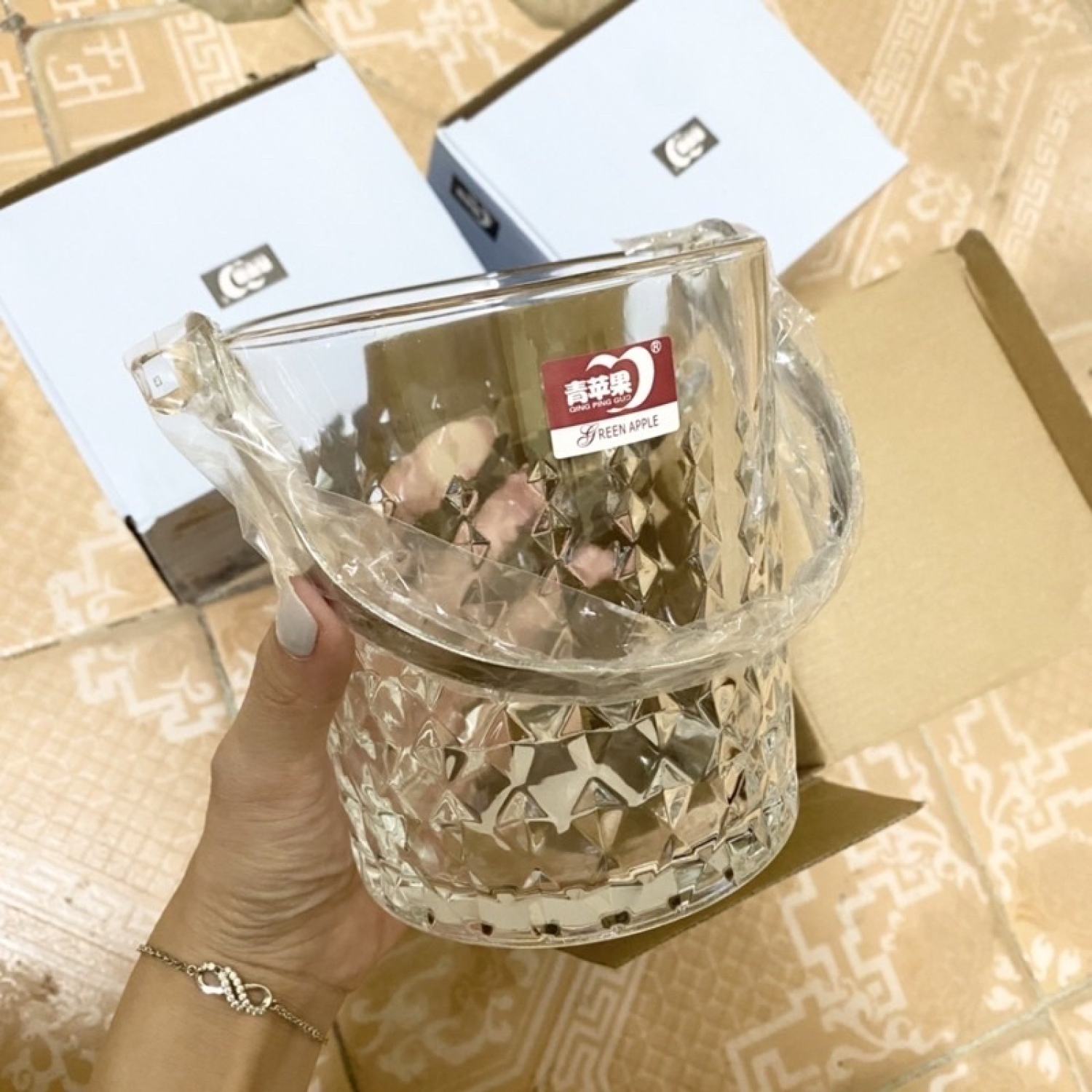 Xô đá thủy tinh ngâm chai rượυ Green Apple