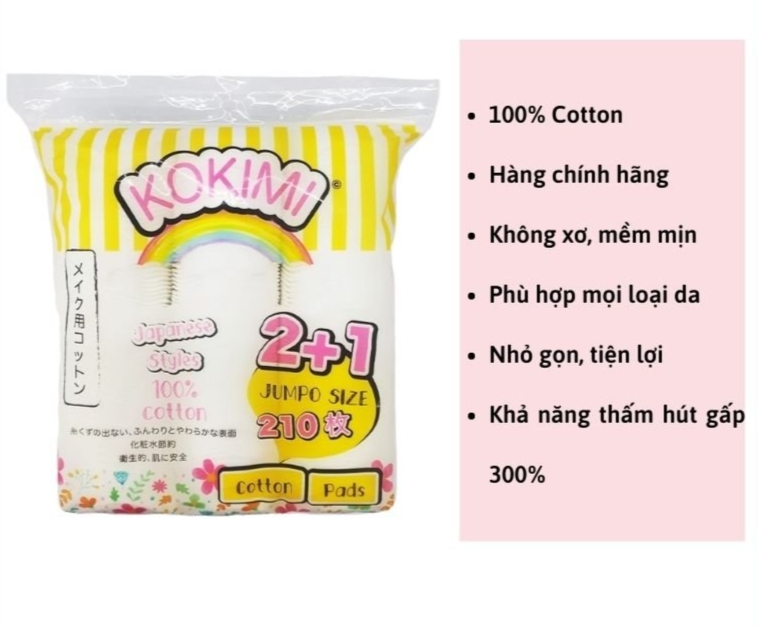 Bông tẩy trang Kokimi tròn 210 miếng