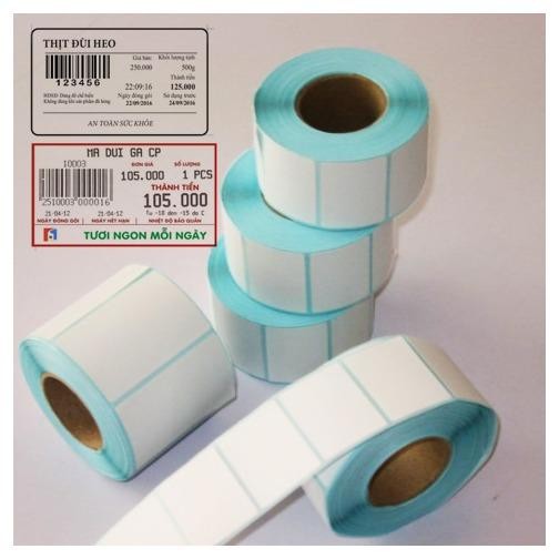 Tem cân khổ 58x40mm (cuộn 35m-800 tem) tem cân, tem CNC