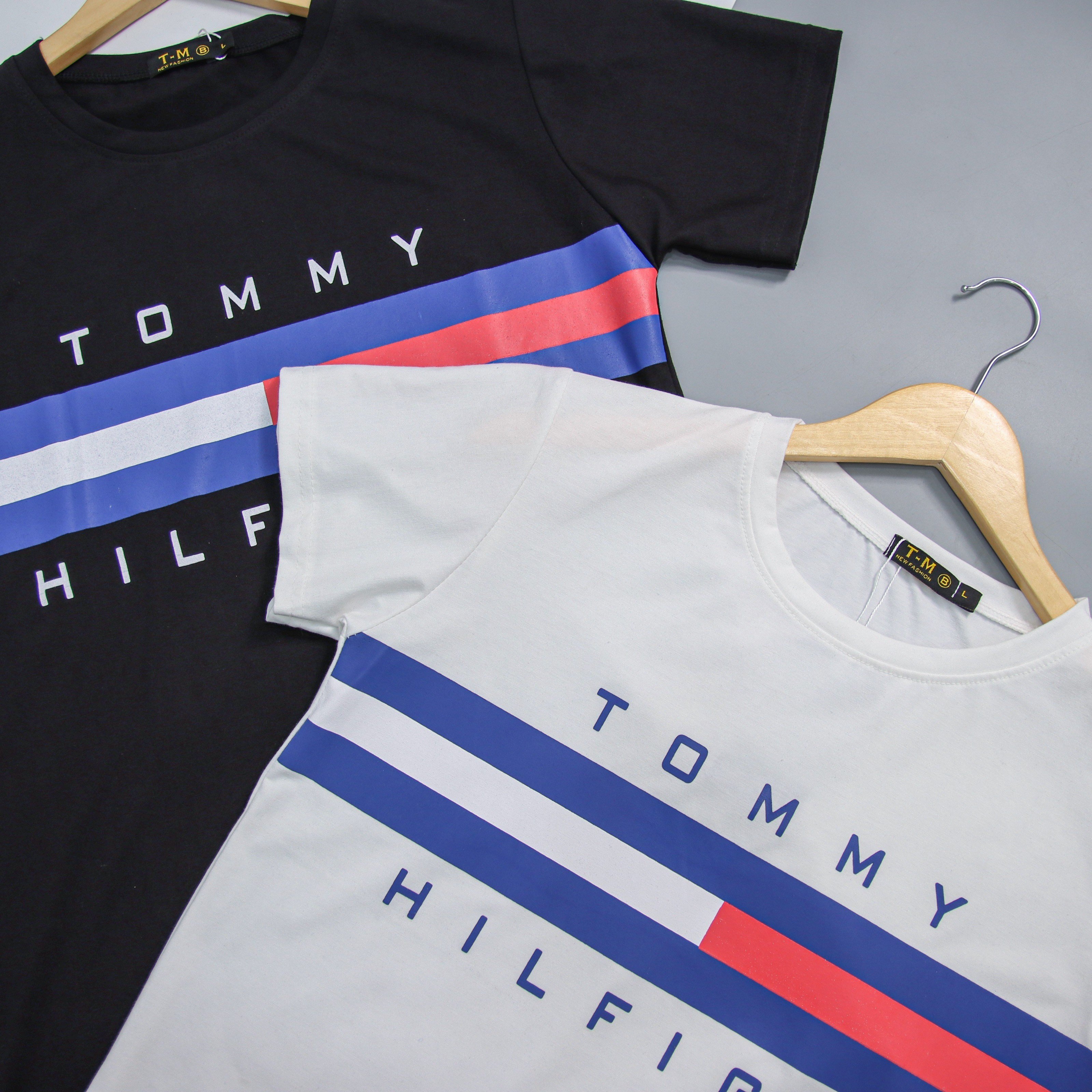 Thun cổ tròn tommy phối 2 màu đen trắng cực đẹp