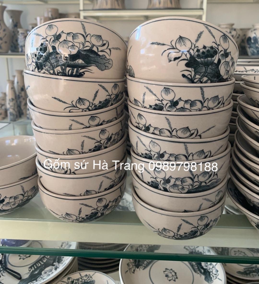 COMBO 10 BÁT CƠM VẼ SEN  GỐM SỨ BÁT TRÀNG CAO CẤP