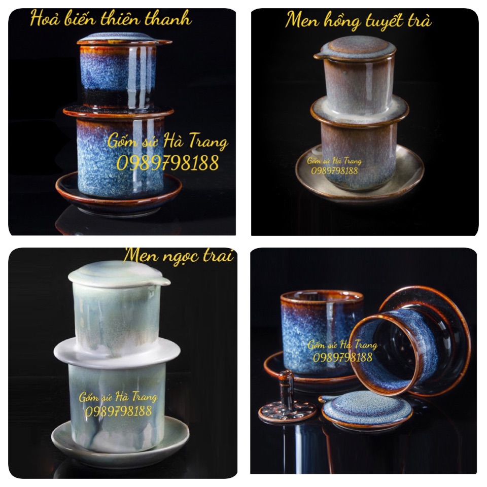 Phin pha cafe gốm sứ Bát Tràng cao cấp không chì men hoả biến thiên thanh , hồng tuyết trà , ngọc trai