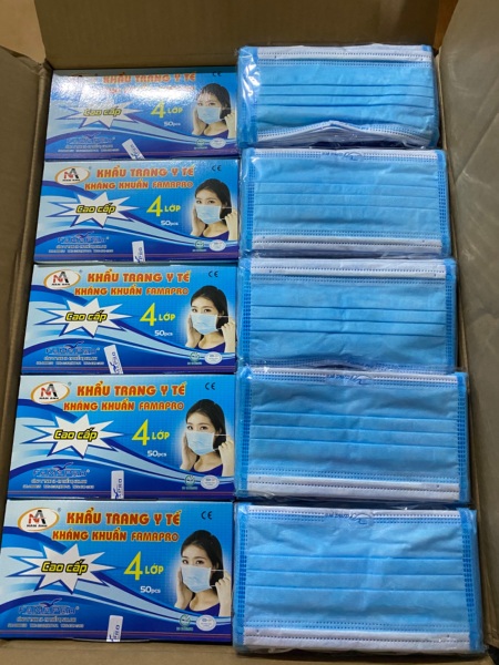 10 hộp Khẩu trang y tế 4 lớp Nam Anh Famapro giấy kháng khuẩn - màu xanh (10 hộp/1 hộp 50 cái) nhập khẩu