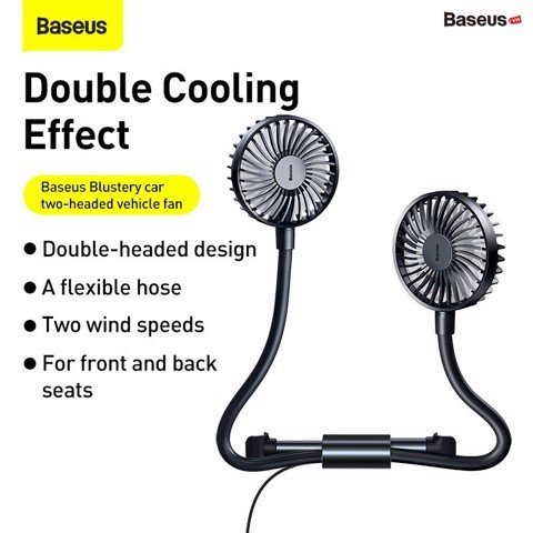 Bộ 2 chiếc quạt mini gắn lưng ghế xoay 360 độ dùng trên xe hơi ôtô Baseus Blustery Car Two-Headed Vehicle Fan