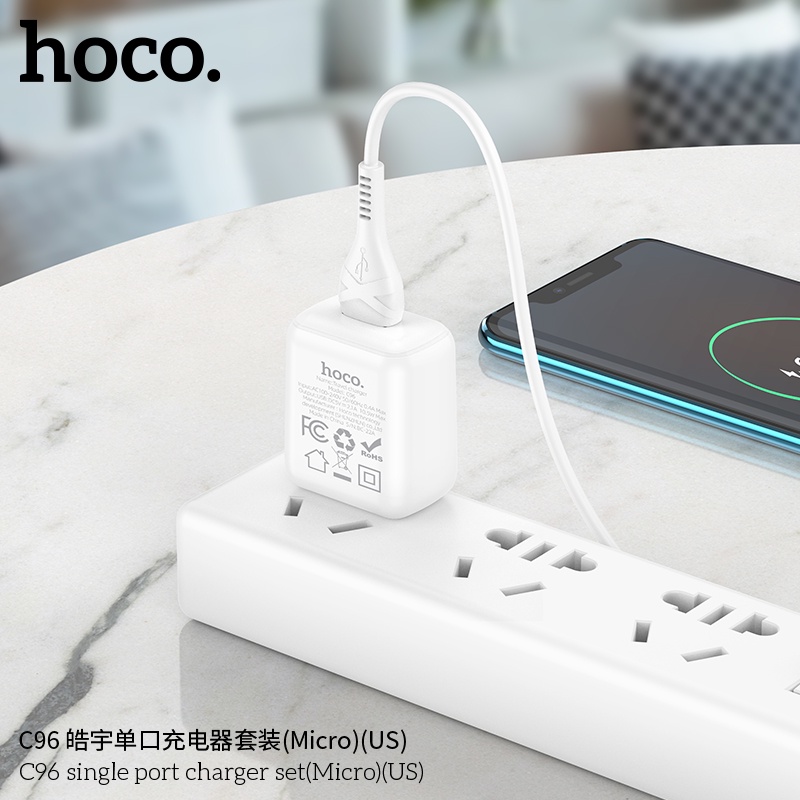 Bộ sạc Hoco C96 - 5V/2.1A kèm dây sạc iPhone, Micro, TypeC - Chính hãng