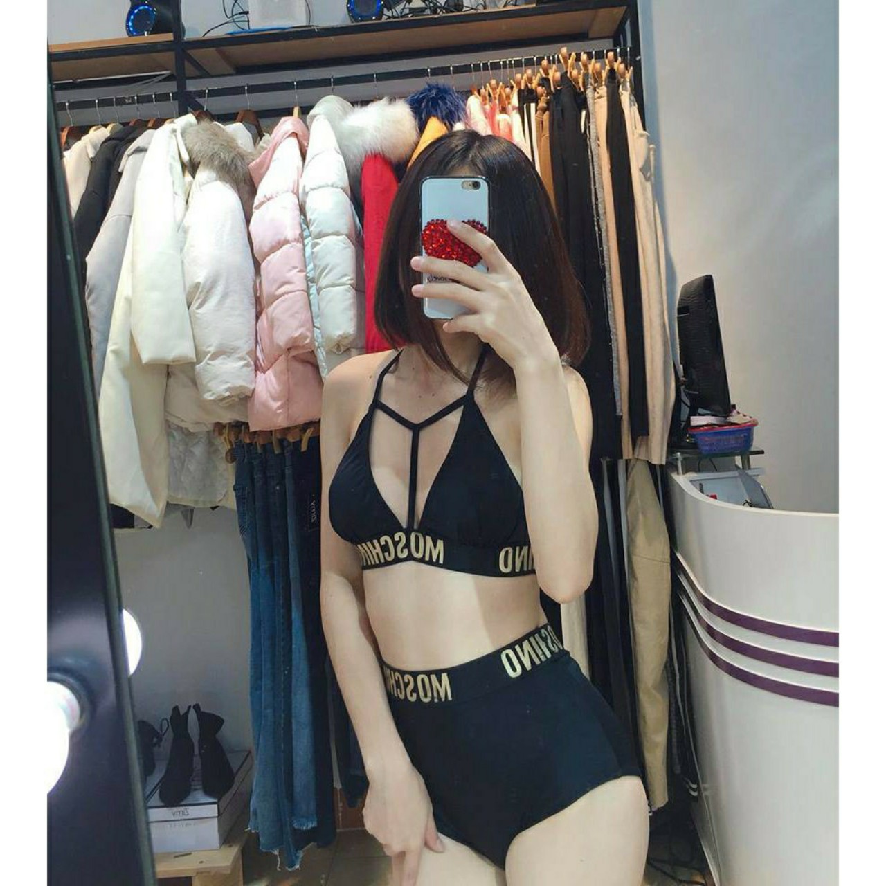 [HCM]Bikini 2 mảnh phối thun Moschino (màu đen) Eva shop