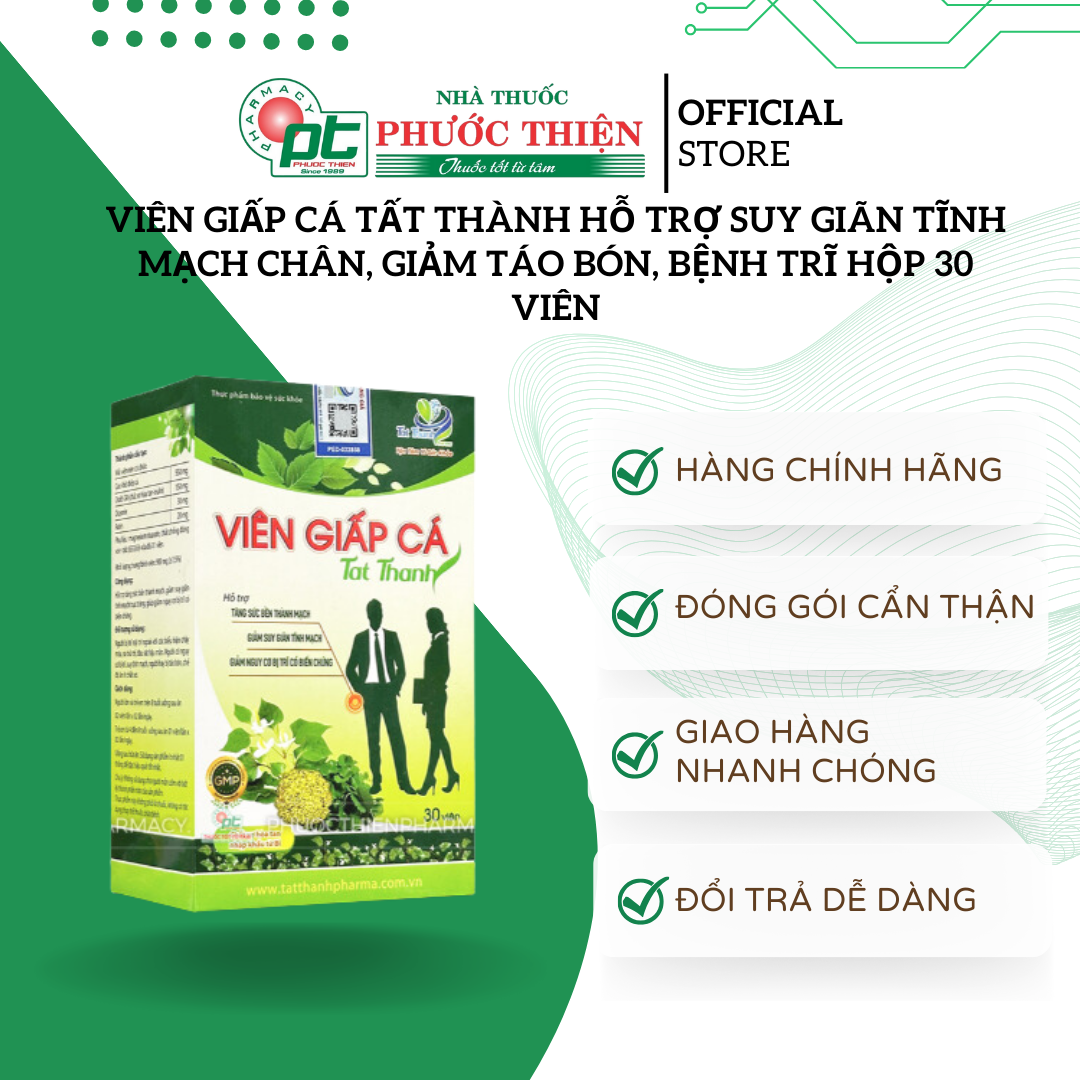 Viên Giấp Cá Tất Thành hỗ trợ suy giãn tĩnh mạch chân, giảm táo bón, bệnh trĩ Hộp 30 Viên