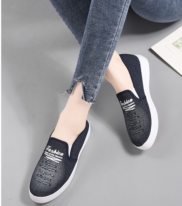 Giày lười nữ giày lười vải đế cao su mềm cao 2p