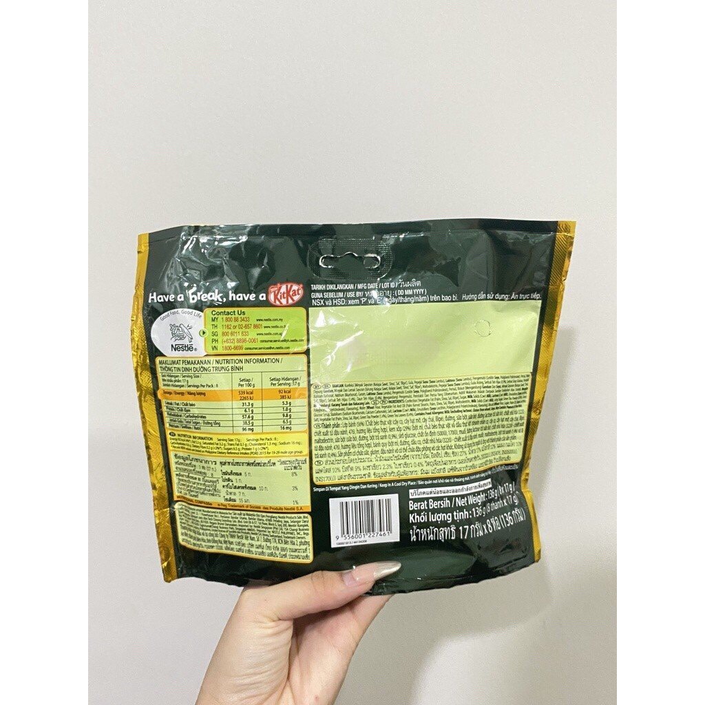 Sôcôla Nestlé KitKat Trà Xanh Thái Lan (Gói 8 thanh x 17g)