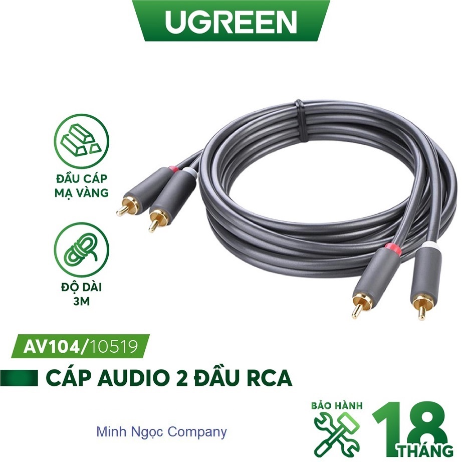 Dây audio 2 đầu rca hoa sen dài 3m 10519 ugreen av104 - hàng