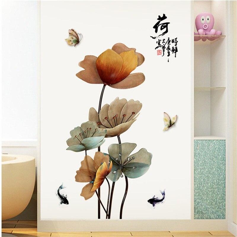 DECAL DÁN TƯỜNG HOA SEN LÁ NÂU