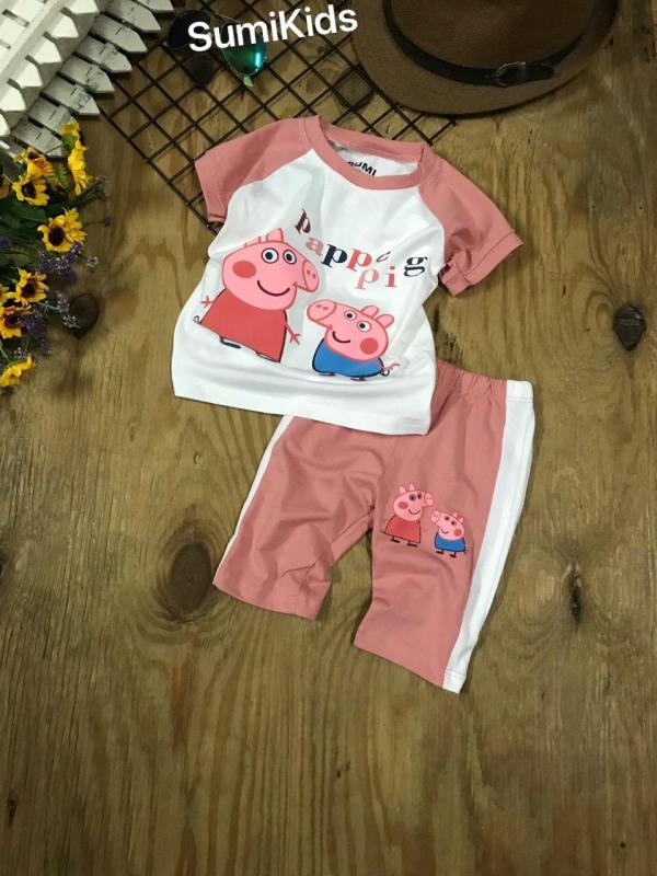 Bộ thun Peppa Pig bé gái - Màu hồng ruốc (Size 1-8) bé 6 đến 22 kg