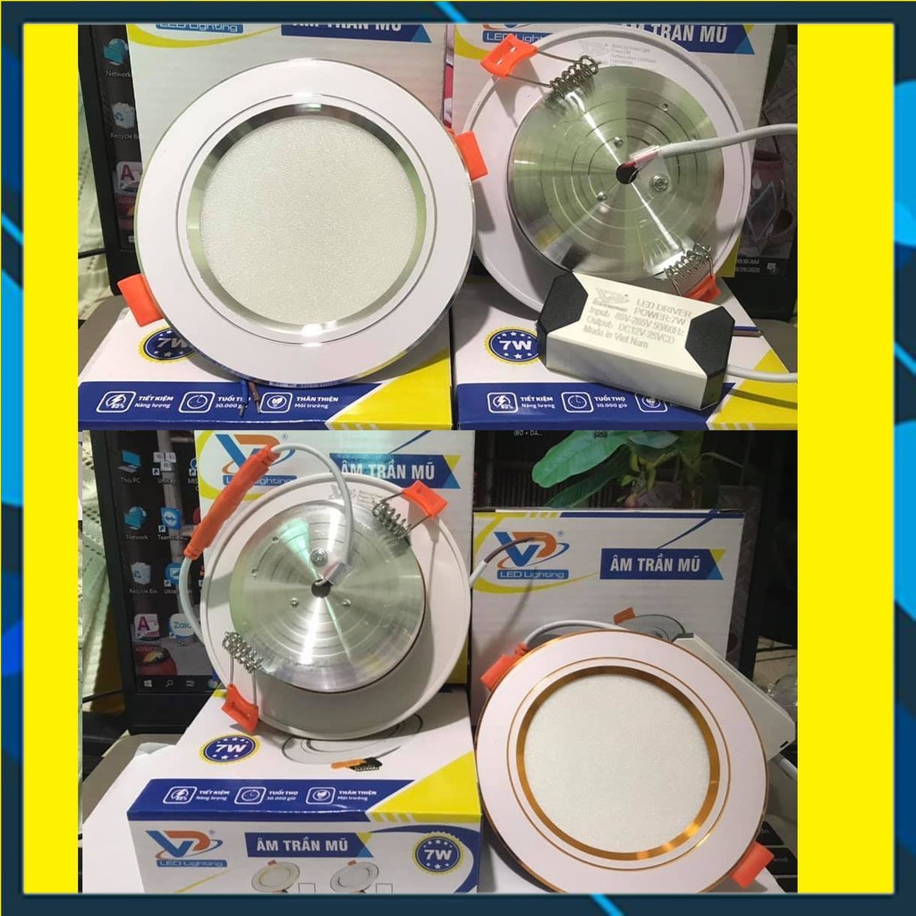 Đèn âm trần downlight mắt trâu LED 7W 5W 3 màu , phi 90mm 76mm đế tản nhiệt nhôm Viền Vàng,viền Bạc