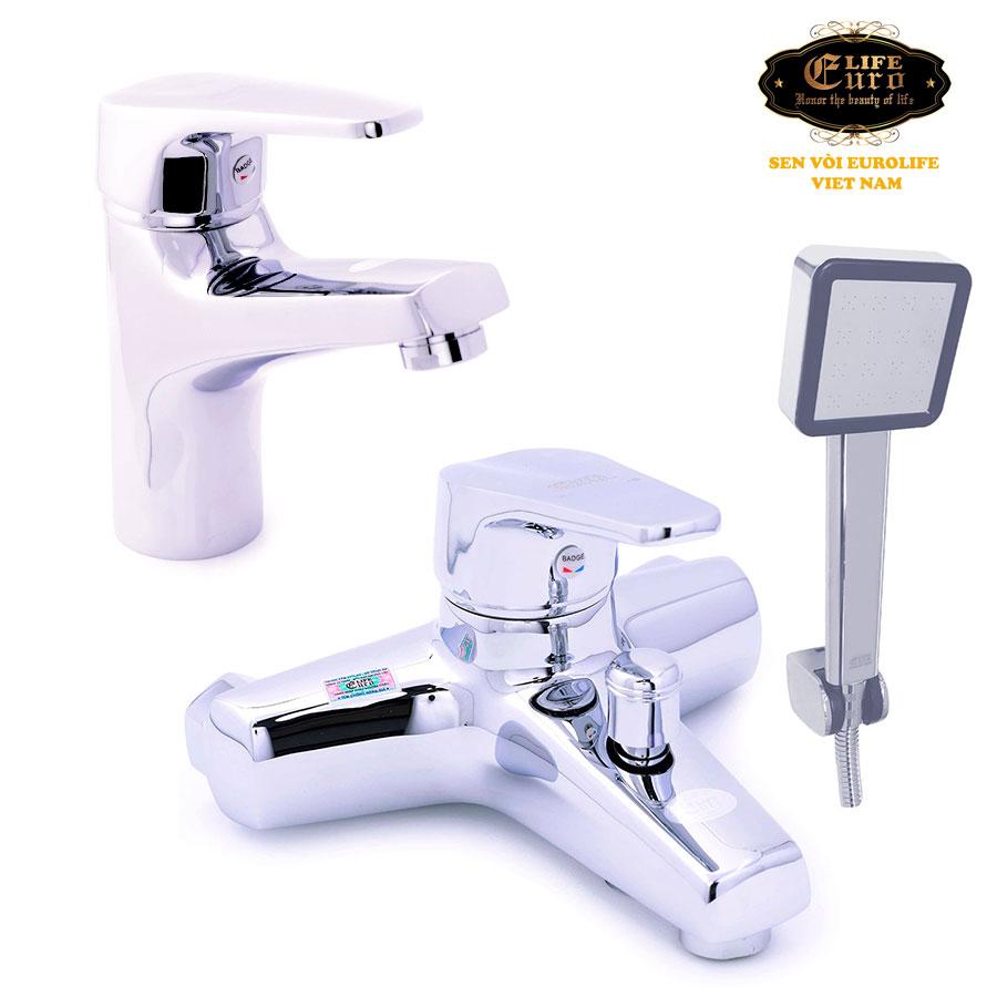 Bộ vòi sen nóng lạnh Eurolife EL-3001 (Trắng bạc) + Vòi lavabo nóng lạnh Eurolife EL-3002 (Trắng bạc)