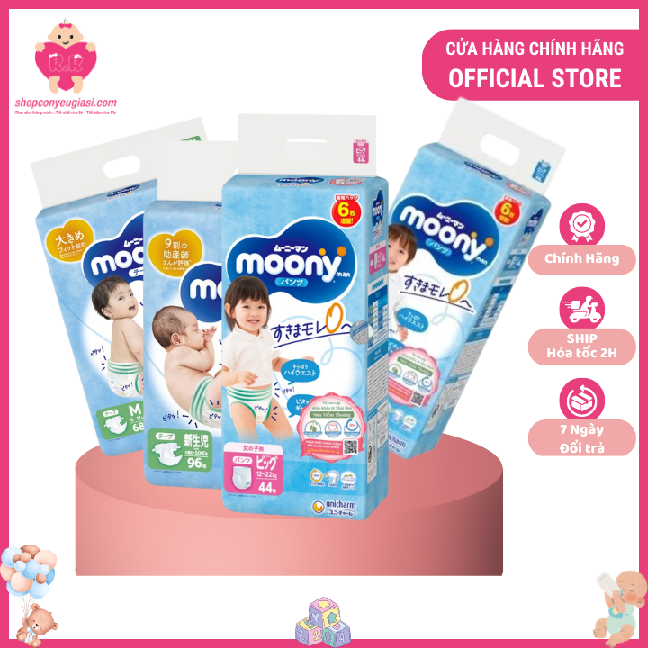 [FREESHIP] Tã Bỉm Quần/Dán MOONY XANH/ NATURAL  đủ size NB90/S84/M64/L54/M52/L44/XL38/XXL26