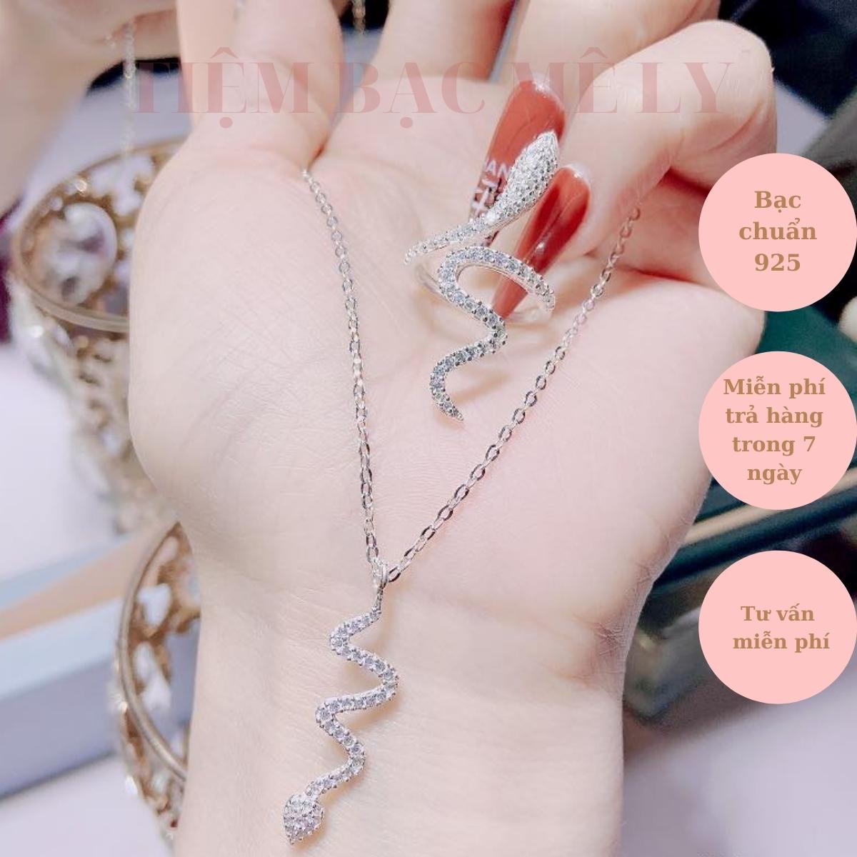 Bộ dây chuyền nhẫn bạc mặt hình rắn, bạc 925 Tiệm bạc Mê Ly