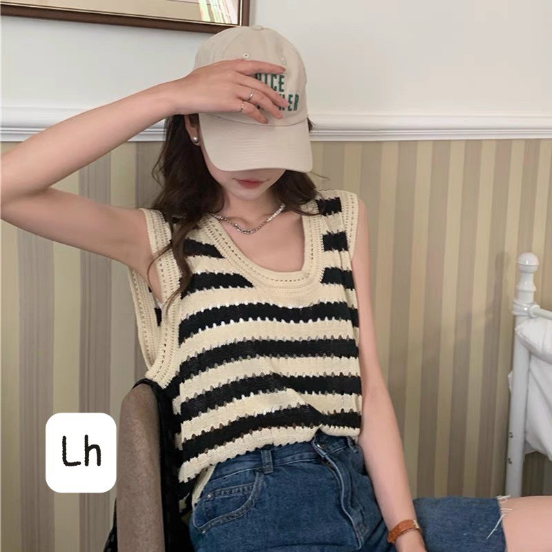 Áo 3 lỗ kẻ ngang chất len lỗ cực xinh cho các nàng - LCXA103