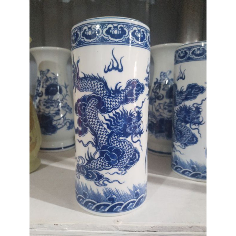 Ống cắm hương thờ cúng men lam