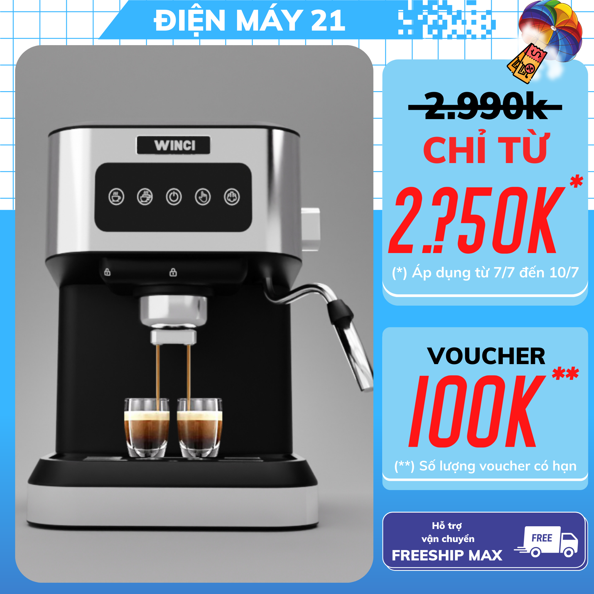 Máy pha cafe espresso, máy pha cà phê gia đình Winci CM3000 tự động