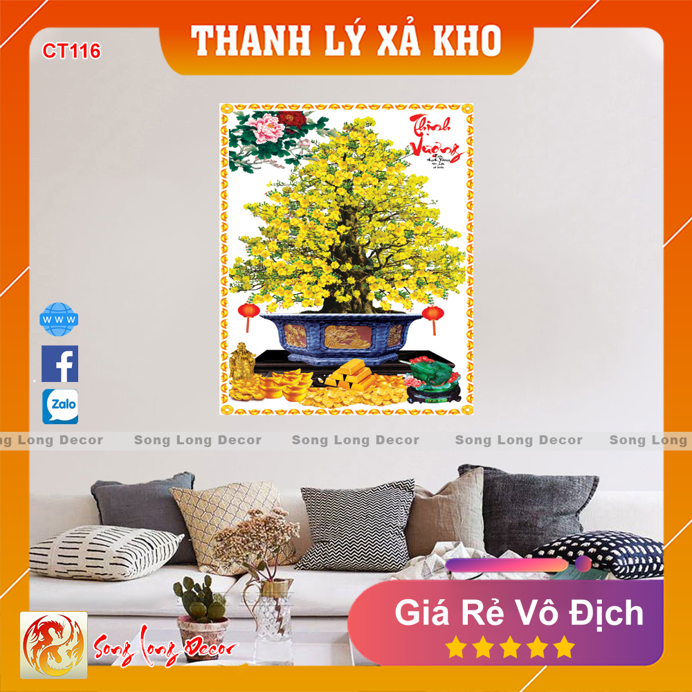 Tranh dán tường 3d Bon Sai Hoa Mai- Tranh 3D Phong Thủy Ngày Tết - Giấy dán tường 3d - Song Long Decor - CT116