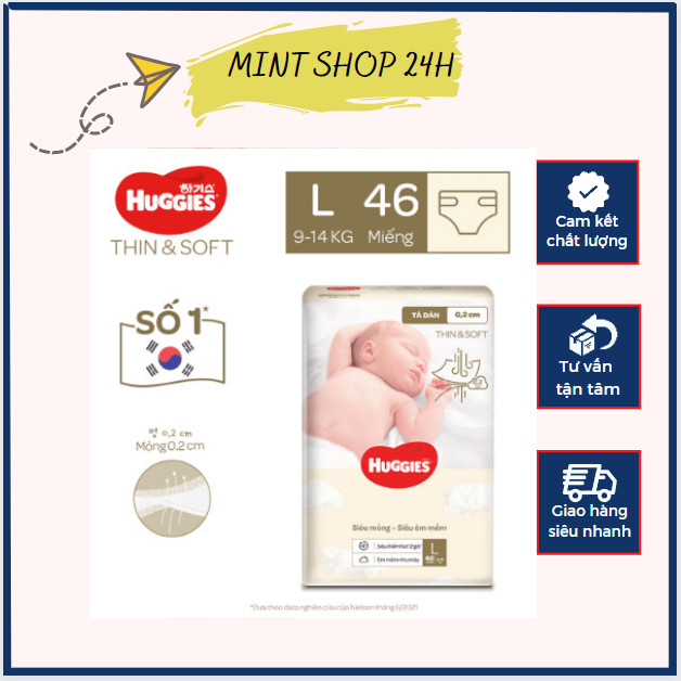 Tã dán Huggies thin and soft size L46/Xl42 Miếng
