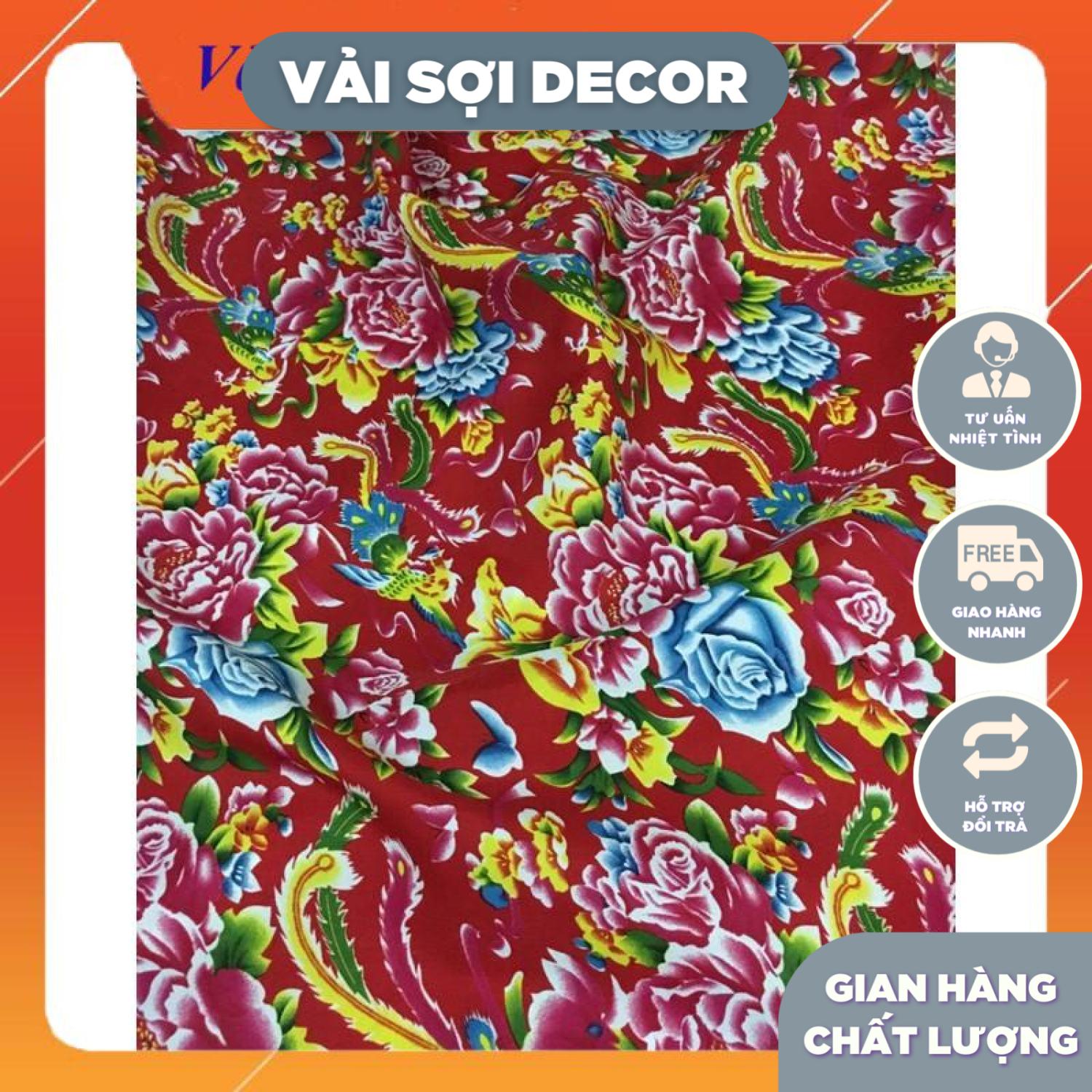Vải chăn con công đơn đỏ Decor (khổ  1,6m)