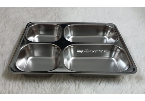 KHAY CƠM PHẦN 4 NGĂN SÂU LÒNG -INOX 201 ( 28x22x4 CM )