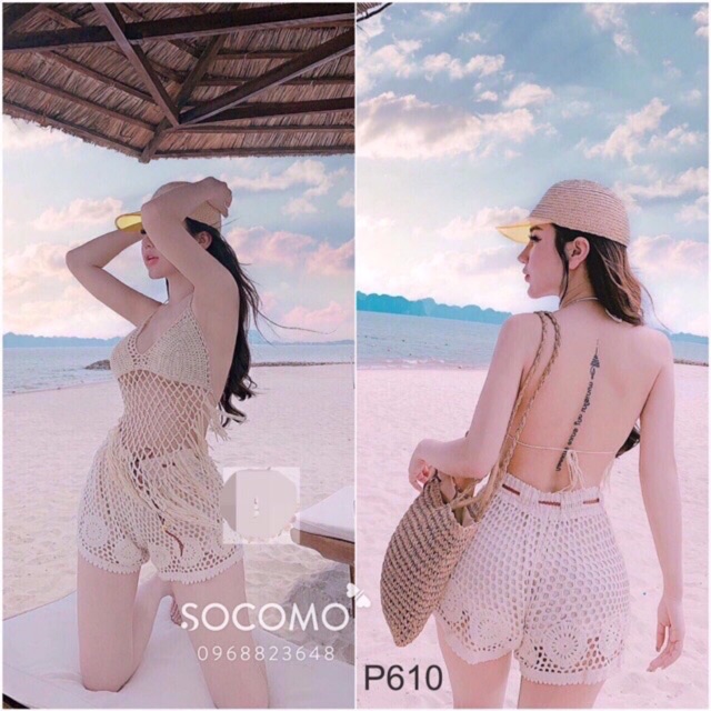 Set bikini ren đi biển 2 món áo bra- quần sóc