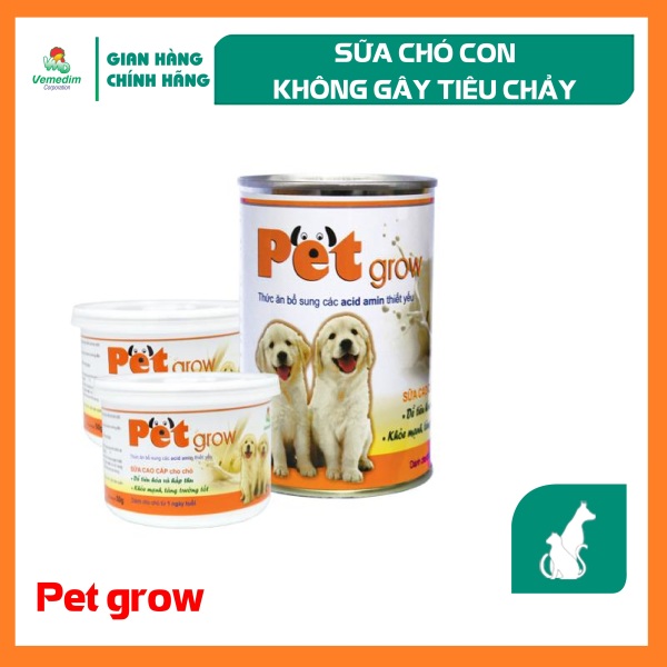 Vemedim Pet Grow sữa cho chó con không gây tiêu chảy, chứa acid amin dễ tiêu hóa và hấp thu.
