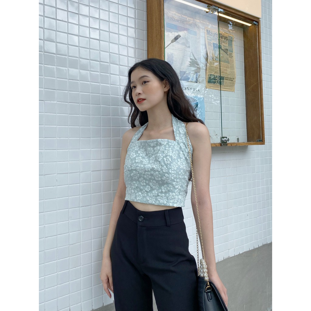 Yu cherry | áo nữ pattern neck croptop ya376