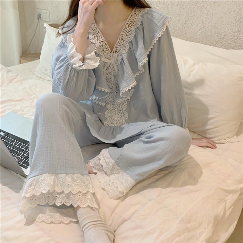 Set bộ mặc nhà phối ren tiểu thư quảng châu