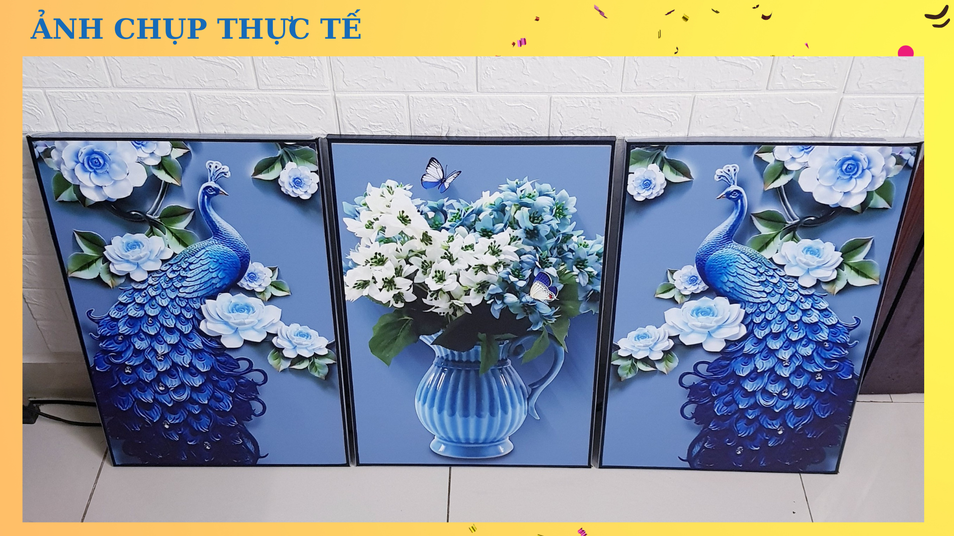 Lalashop - Tranh treo tường phong thủy có khung - Tranh Chim Công in 3D nghệ thuật hiện đại tranh phong thủy tài lộc chim công xanh nhiều kích thước peacock painting