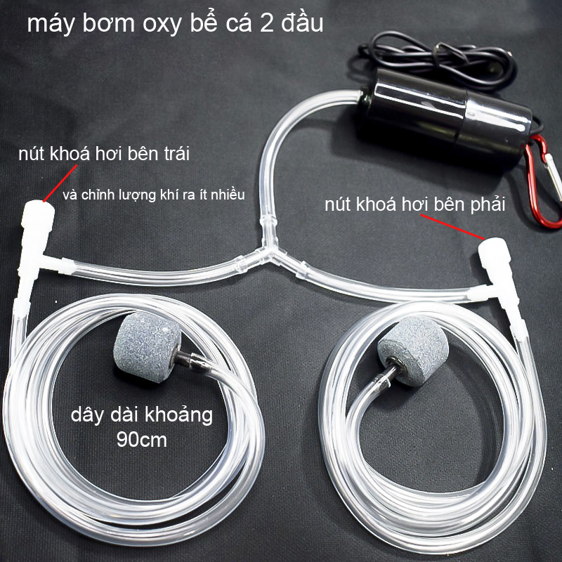 Máy Bơm Oxy Cho Bể Cá Cổng USB 5V Có 2 Đầu Thổi oxy (Tặng Cục Nguồn)