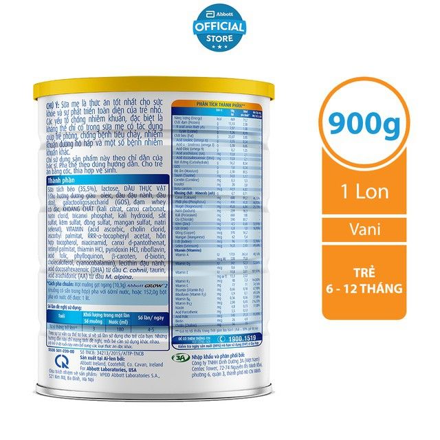 Sữa bột Abbott Grow 3 900g cho bé 1-2 tuổi
